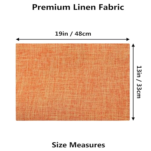 Demetex Fall Placemat Set of 4 - Orange Linen Table Mats, Heat-Resistant, 13x19 Inch