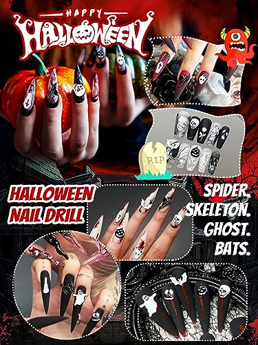 Halloween Nail Art Charms Set - 52 Pieces with Pumpkin Spider Skull Skeleton Black & White Variations