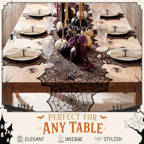 Halloween Spider Table Decoration Set with Web Runner and Lace Placemats