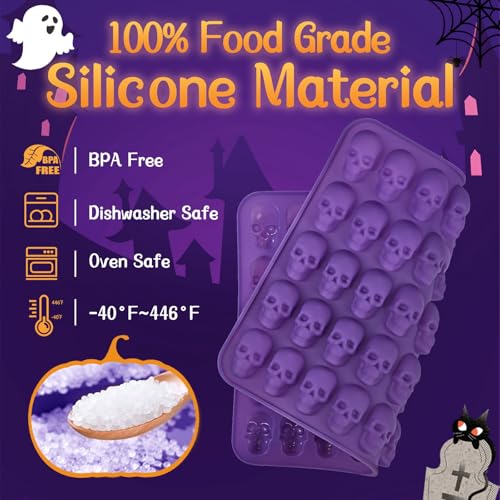 Mini Skull Silicone Molds for Halloween Candies & Decorations - 2 Pcs, 100 Cavities