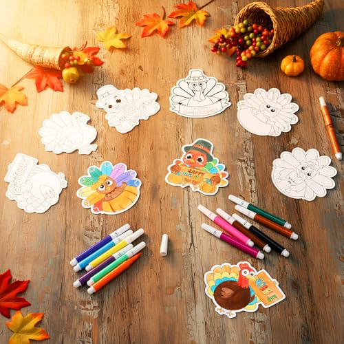 Thanksgiving DIY Refrigerator Magnet Set with Color Pens - Autumn Turkey Crafts