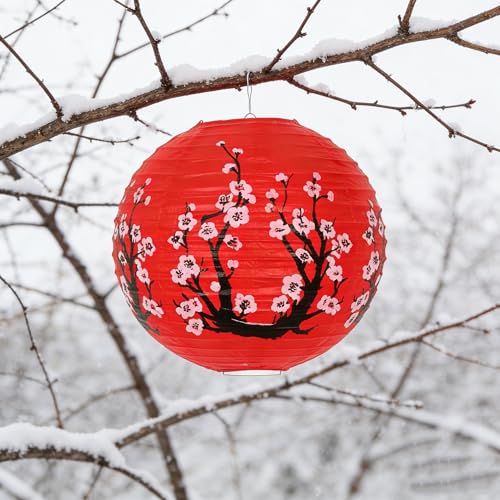 Cherry Flowers Red Paper Lanterns - 6 Pack 12-Inch Chinese Japanese Hanging Decor