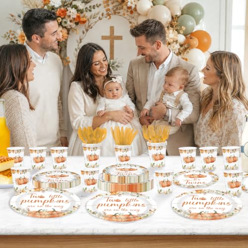 168-Piece Fall Pumpkin Baby Shower Party Supplies Set for Twins