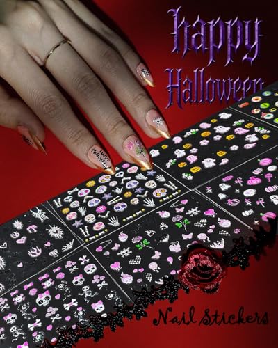 Halloween Nail Stickers Set - 60 Self-Adhesive Nail Decals with Charms