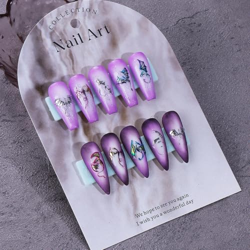 Self-Adhesive Halloween 5D Nail Stickers - Silver Bat Flying Dragon Pattern, 2 Sheets