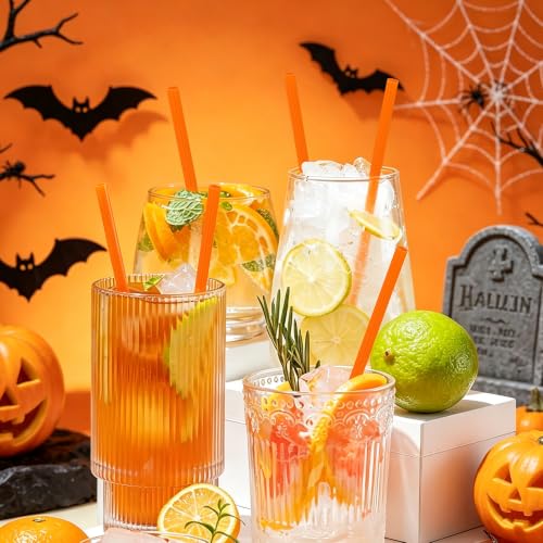 Orange Halloween Pumpkin Drinking Straws Bulk 60pcs - Party Beverage Accessories