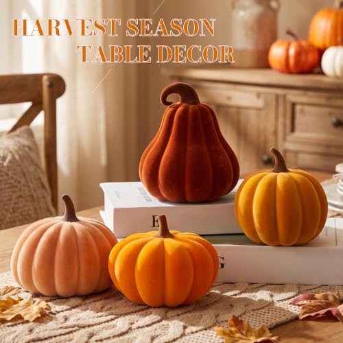 Fall Pumpkin Decor Set - Velvet Resin 3D Pumpkins for Indoor Autumn & Thanksgiving