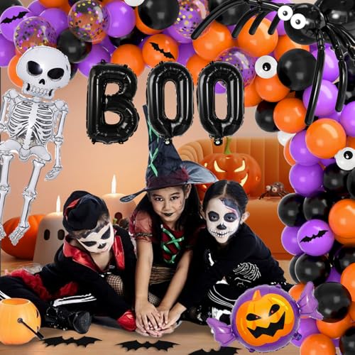 Halloween Balloons Garland Arch Kit - 129pcs Black Orange Purple Decor Set