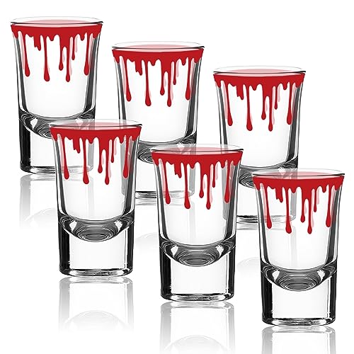 Halloween Blood Splattered Shot Glasses 6-Pack - 1.7oz Horror Party Drinkware