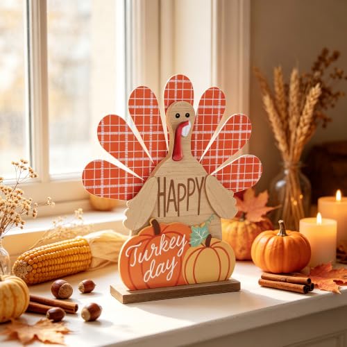 Zcaukya Thanksgiving Wooden Turkey Centerpiece - Style 3 Fall Decor