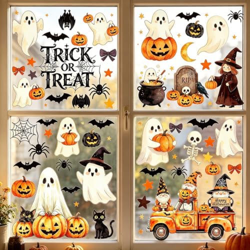 Halloween Window Clings - Ghost, Pumpkin, Bat, Spider, Skull Decoration (Style 6) - 10pcs