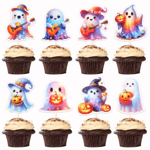 Halloween Ghost Music Guitar Cake Toppers Set - 24 Pcs Party Decorations