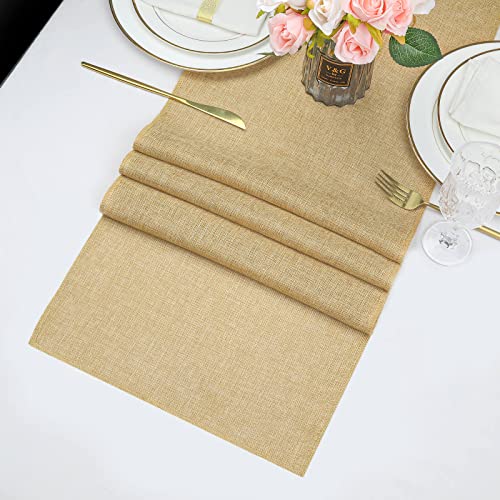 Khaki Burlap Table Runners 13x84 Inch 6-Pack Rustic Jute Linens for Weddings