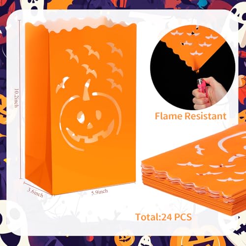 Halloween Christmas Luminary Candle Bags - Pumpkin, 24 Pack