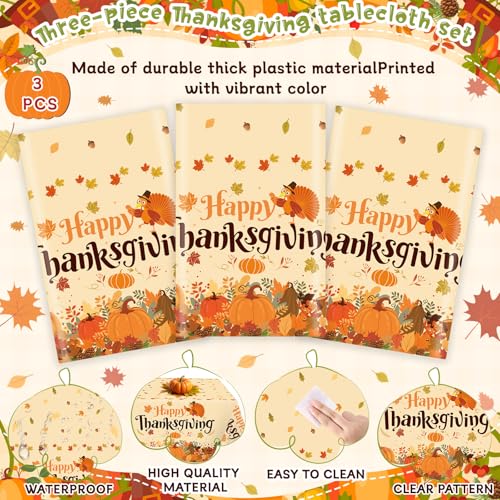 Thanksgiving Tablecloths, 3 Pack 54 x 108 Inch Plastic Table Covers - Thanksgiving-2