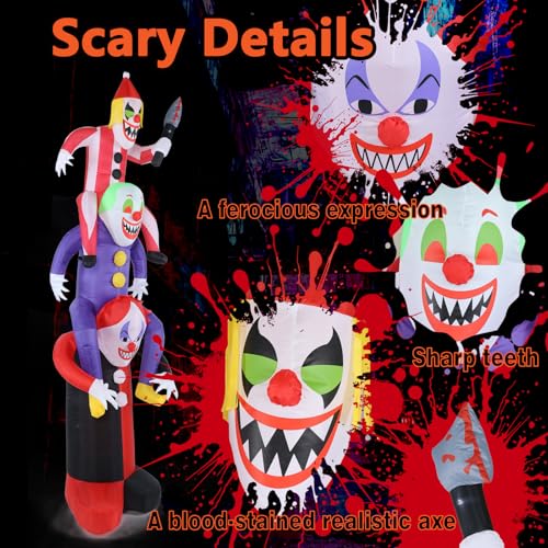 Halloween Inflatable 8ft Scary Clowns Stacked in Human Ladder with LED Lights - Outdoor Decor - Variation of Clown