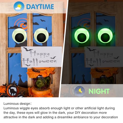 Glow in the Dark Green Luminous Wiggle Eyes 1.6 Inch 8pcs Self-Adhesive Craft Decor