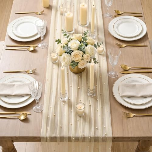 6-Pack Pearl Champine Gauze Table Runners 28x120 Inch - Home Decor