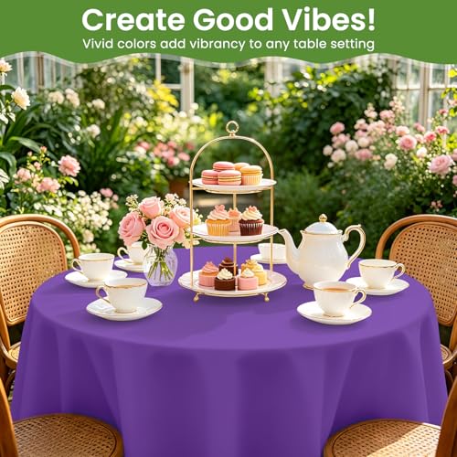 Dark Purple Round Plastic Tablecloth 84 Inch - 2 Pack, Waterproof & Disposable