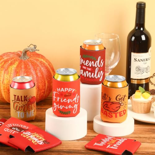 Friendsgiving Can Cooler Sleeves Set - 18 Pack with Fall Designs - Friendsgiving Color
