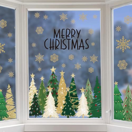 Christmas Window Cling Stickers - 68 PCS Holiday Tree Decorations, Track Christmas Tree Variation