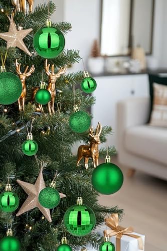 Dark Green Shatterproof Christmas Tree Ornaments Set - 50pcs with Hanging Loops, Holiday Decorations, Variation: Green
