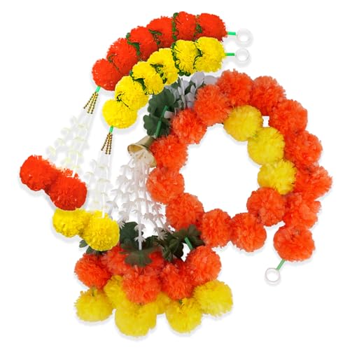 Artificial Marigold Garland Set - Deep Orange 11pcs for Diwali & Wedding Decor