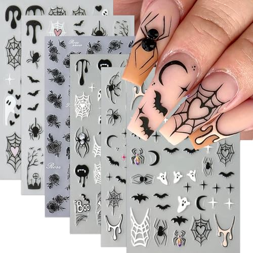 Halloween Nail Stickers Set - Heart Spider Web Design for Nail Art, 6 Sheets