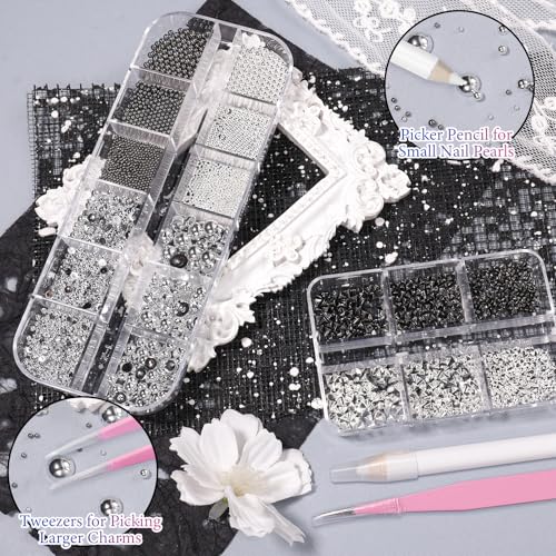 Black Silver Metal Spike Nail Charms Punk Nail Art Studs Set - DIY 3D Decals