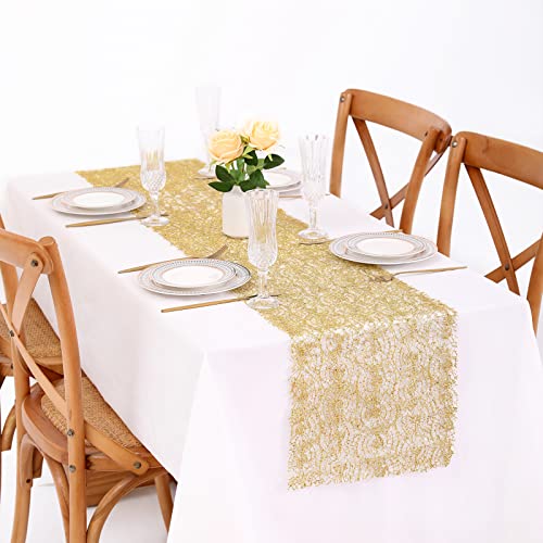6 Pack Gold Sequin Mesh Table Runners 12x108 Inch for Wedding Party Christmas