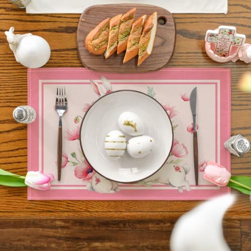 Easter Bunny Eggs Poppy Placemats Set of 4 - Spring Holiday Table Decor