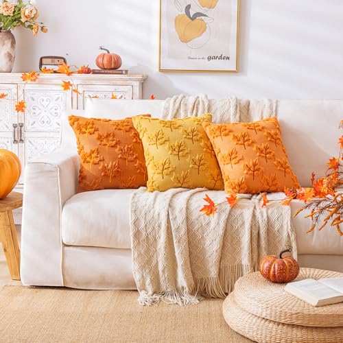 Rust Fall Maple Leaf Throw Pillow Covers Set of 2 20x20 Inches - Autumn Decor