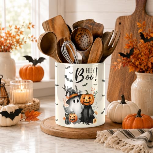 Halloween Cute Ghost Kitchen Utensil Holder - Large Ceramic Countertop Organizer