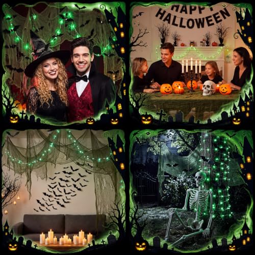 Halloween Green Creepy Cloth String Lights Set - Spooky Bat Decor & Accessories