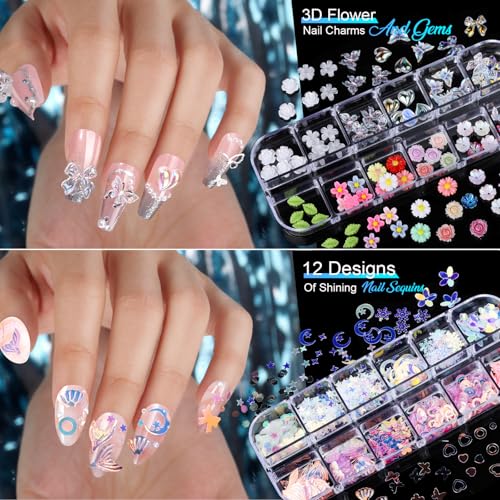 Nail Art Charms and Rhinestones Kit with Stickers, Gems, Pearls & Tools