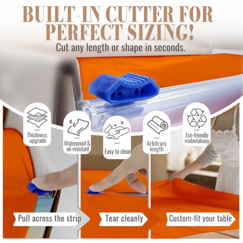 Orange Disposable Plastic Table Cover Roll - 54 Inch x 3600 Inch Waterproof Party Tablecloth with Cutter