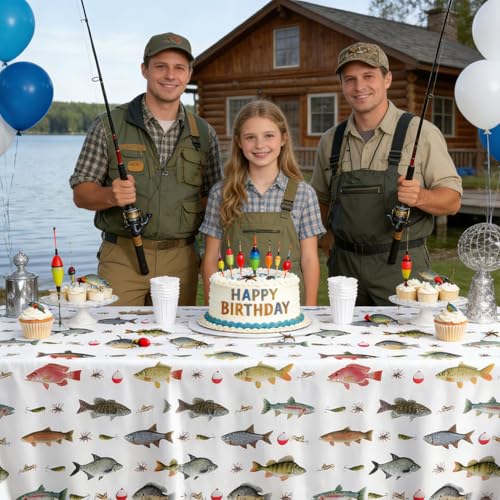 Fish Tablecloths 4 Pack - Fishing Birthday Party Decorations, 54x108 Inches - Fish Variation