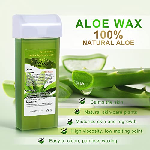 Aloe Vera Hair Removal Wax Refill for Sensitive Skin - Soft Roll-On Cartridge, 4 Pack