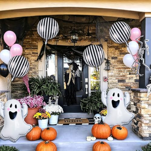 Halloween Ghost and Striped Balloons Set - 9 Pieces 18 Inch Foil Decorations