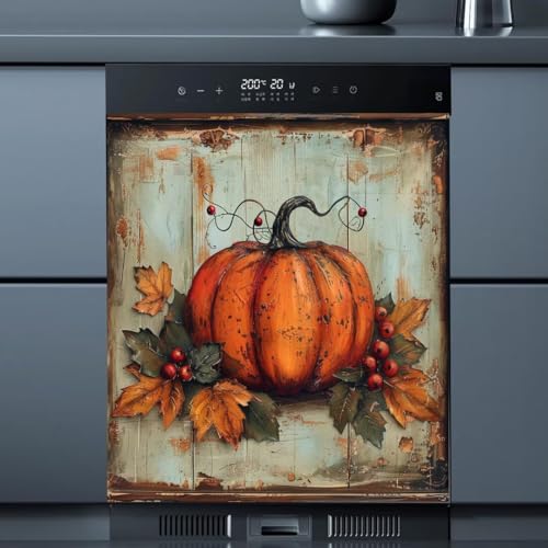 Vintage Pumpkin Magnetic Dishwasher Cover - Autumn Fridge Decal 23" x 26"