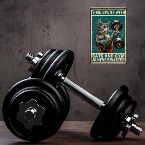 Cat Gym Metal Tin Sign - Time Spent With Cats And Gym Is Never Wasted - 8x12 Inches - Gym 1 Variation
