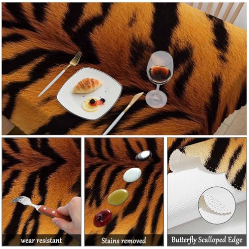 Tiger Print Tablecloth 52x70 Inches Wipeable Indoor Outdoor Kitchen Decor - Brown Black