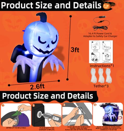 3 Ft Inflatable Halloween Car Decoration Kit with Pumpkin Ghost & Accessories