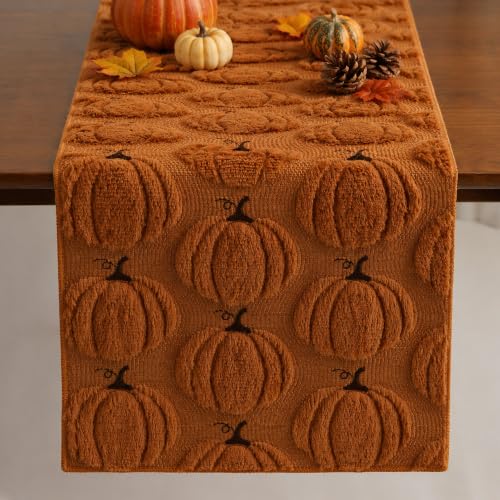 Fall Table Runner 13x72 Inch Faux Fur Pumpkin Autumn Kitchen Decor - Rust / 13"x72"