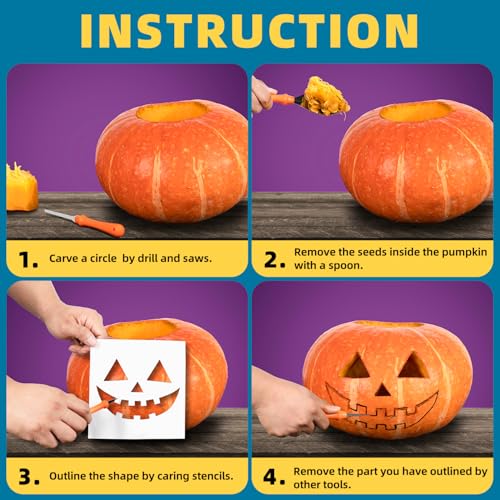 Halloween Pumpkin Carving Kit with 12 Stencils & Tools, Includes Bag