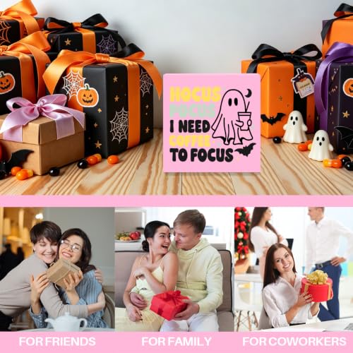 Cute Halloween Decor Wooden Sign - I Need Coffee to Focus Pink Variation