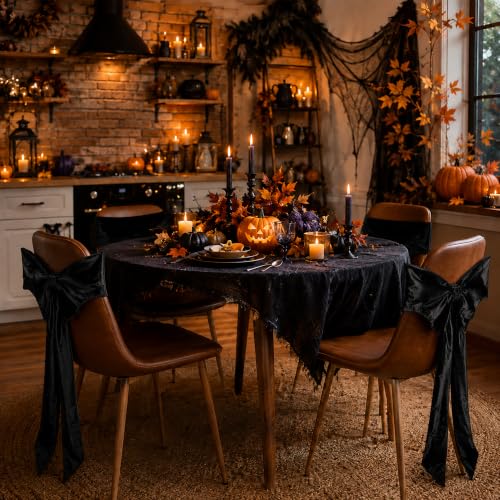 Black Velvet Chair Bow Sashes - Halloween Party Decorations, 4 Pcs - Variation of Black/4 Pcs