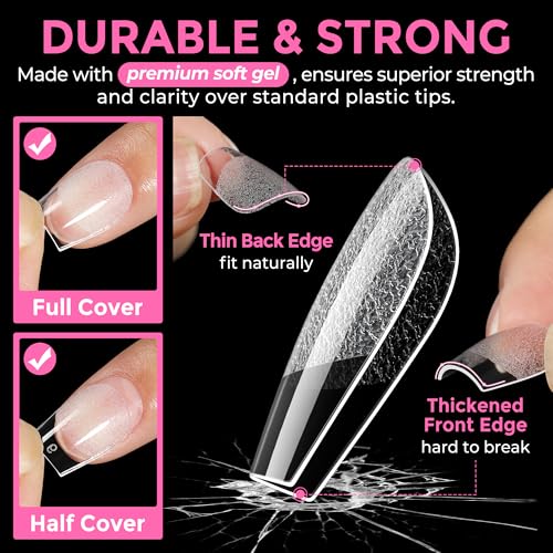 Extra Short Coffin Nail Tips - 216pcs Soft Gel Fake Nails, No Trace, Pre-Shaped