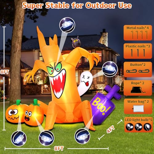 8FT Halloween Inflatable Spooky Pumpkin Tree Outdoor Decoration with LED Lights - Yard Lawn Decor
