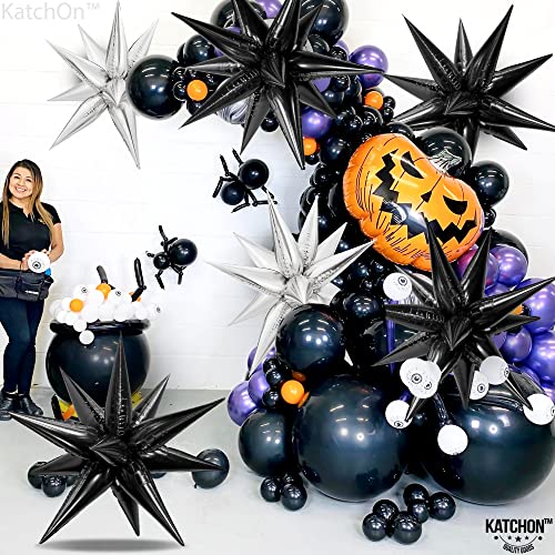 Large Black and Silver Foil Balloons Set - 22 Inch & 20 Inch Starburst Pack of 56